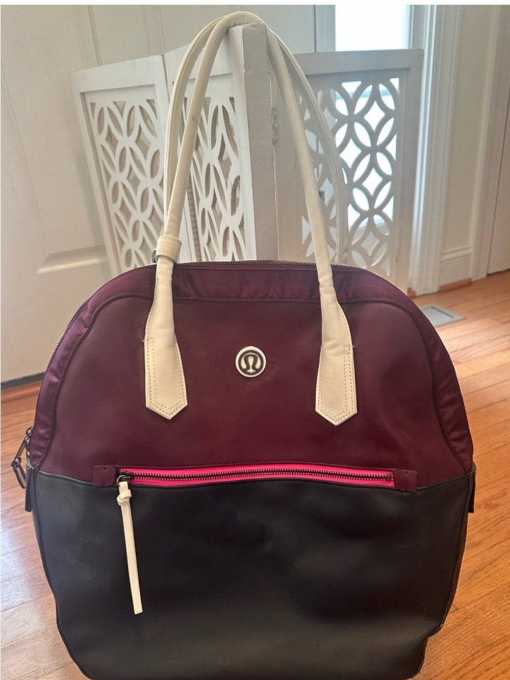 lululemon athletica Burgundy, Black & Cream Tote with Pink Zip